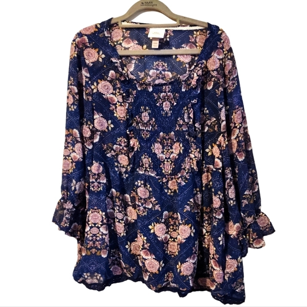 *2 For $30* Vintage Victorian Style Rose Floral Ruffle Blouse